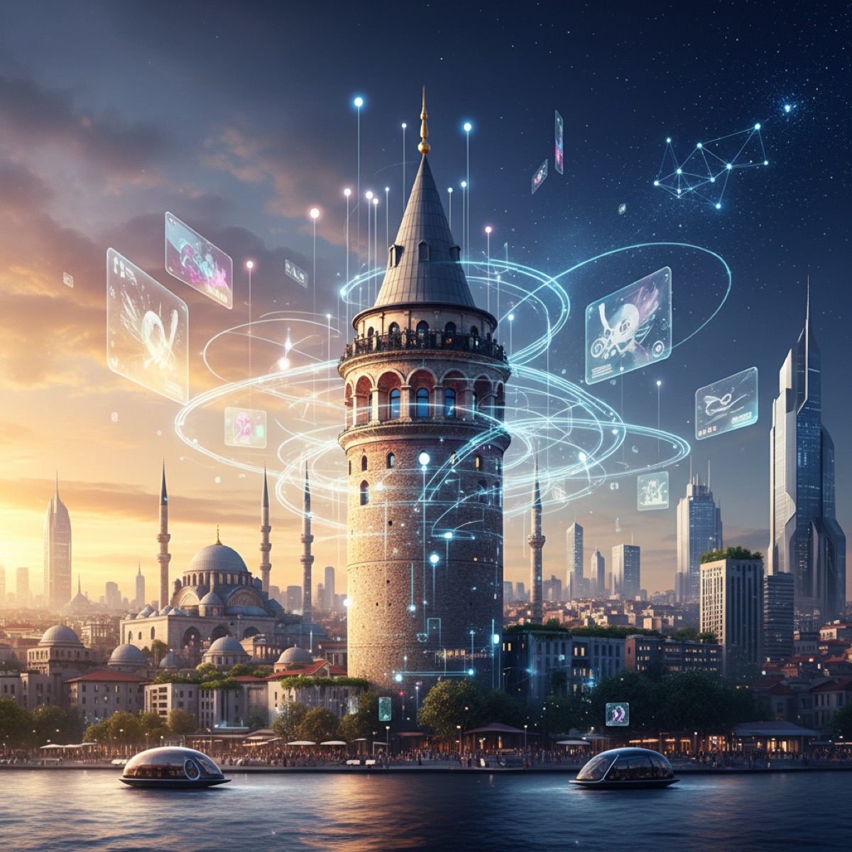 2026 yılında Galata Kulesi'nden çekilmiş, İstanbul'un eşsiz manzaralarını ve yüzyıllar içindeki şehir evrimini gösteren panoramik görüntü. Galata Kulesi manzaraları, tarihi yarımada, Boğaz ve modern yapıların muhteşem birleşimi.